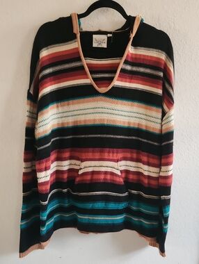 100 % Cotton Rye Outfitters Knit Striped Hooded Sweater Boho Southwestern XL